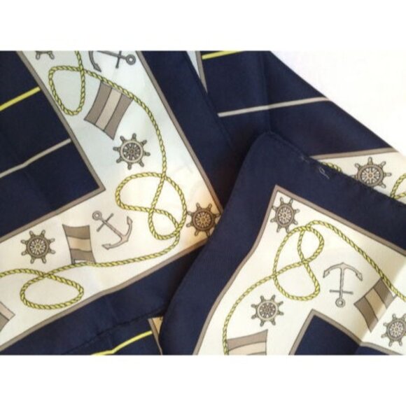 Nautical Themed Vintage 1990s Silk Scarf Square 20" - Picture 4 of 6